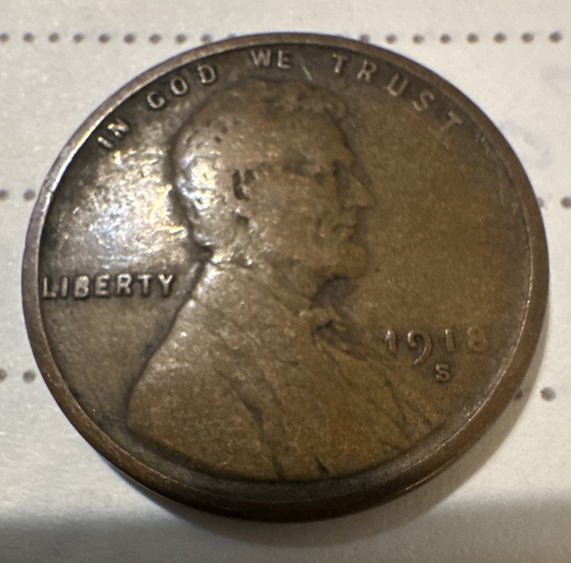 1918-S Lincoln Wheat Small Cent 95% Copper Business Strike BN KM#132