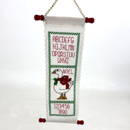 Christmas Alphabet Stitchery Hand Cross Stitch Wall Hanging Goose Noel Vintage