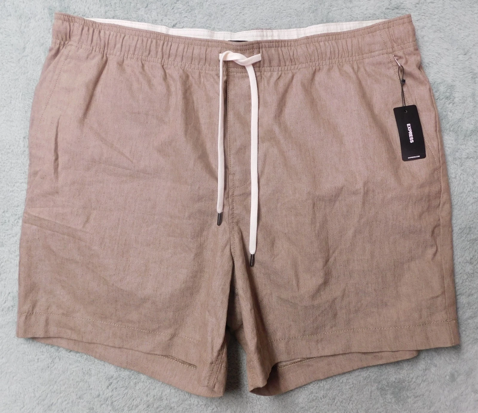 NWT Express Drawstring Shorts Men's XL Heather Brown Linen Blend Elastic Waist