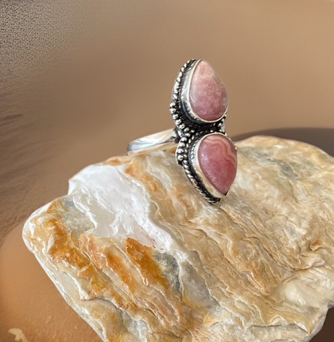 Size 10 Rhodochrosite Handcrafted Gemstone Ring-Sterling Silver plated 925 -New - Picture 2 of 4