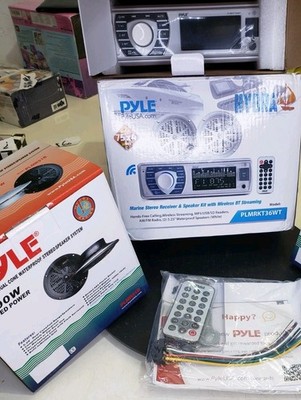 Pyle PLMRKT36WT 5.25 Inch Bluetooth Marine Stereo Receiver & Speaker Kit, White 