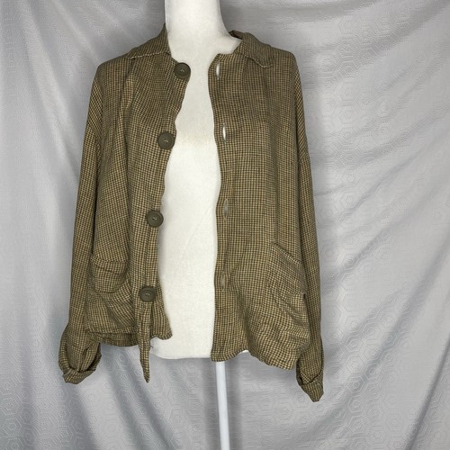 FLAX by Jeanne Engelhart VTG Oversized Plaid Linen Jacket Lagenlook Button S - Picture 3 of 7