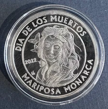 2022 Dia De Los Muertos Mariposa Monarca / Viva la Vida 1 Oz. Silver Proof Round