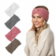obeoby 4 Pcs Wide Headband for Winter, Knit Gray, coffee, off-white, pink 