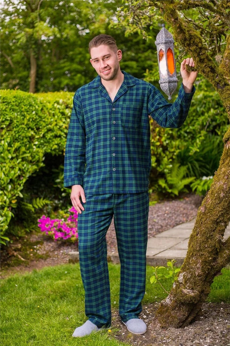 Lee Valley Ireland Men's Flannel Pyjamas - Green Tartan- Blackwatch