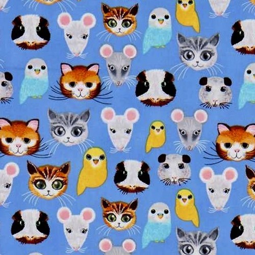 Pet Shop Cute Animal Faces Blue 100% Cotton Fabric by The Yard - 第 1/1 張圖片