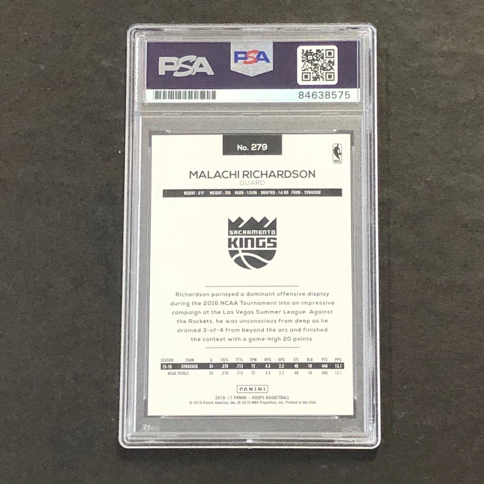 2016-17 NBA Hoops #279 Malachi Richardson Signed Card AUTO PSA Slabbed RC Kings - Image 2 of 2