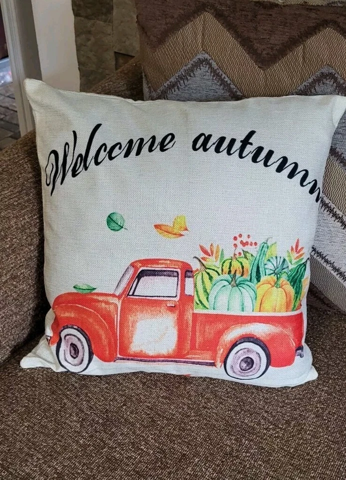 "Welcome Autumn" Throw Cover Pillow Case 17.5x17.5" Thanksgiving, Fall Decor - Image 2 of 2