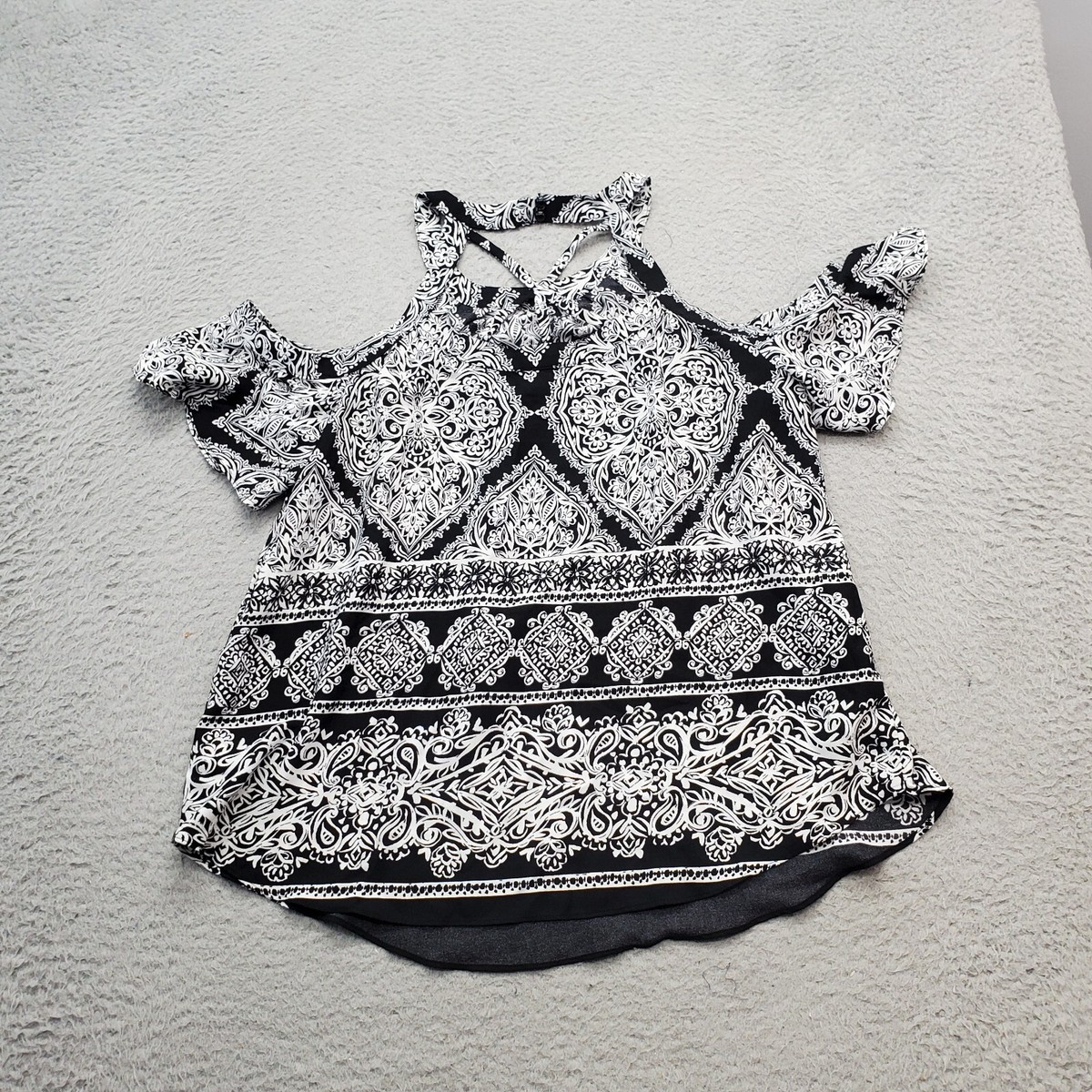 Iz Byer Blouse Top Womens Large Multi Floral Cold Shoulder Sleeve