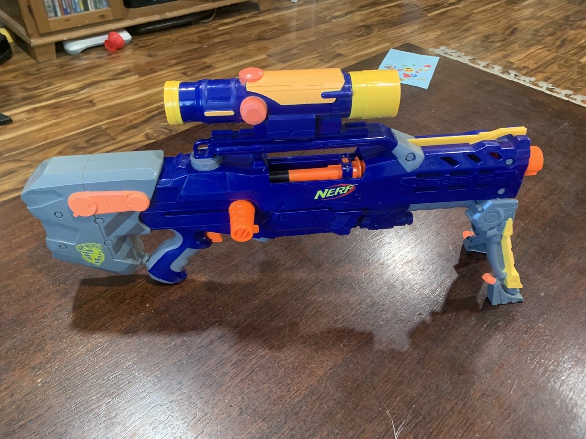 Nerf N Strike Longshot CS-6 blue w single shot gun extension & 2