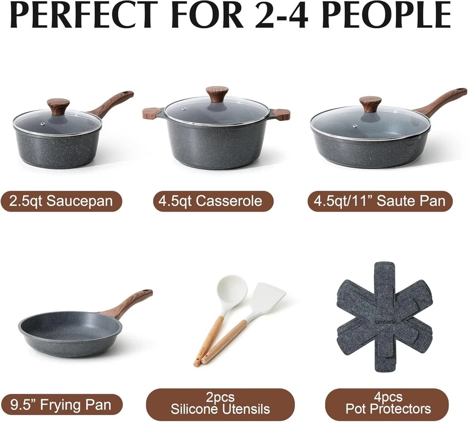 SENSARTE Nonstick Cookware Set 13-Piece, Non Stick Pots and Gray - Image 2 of 4