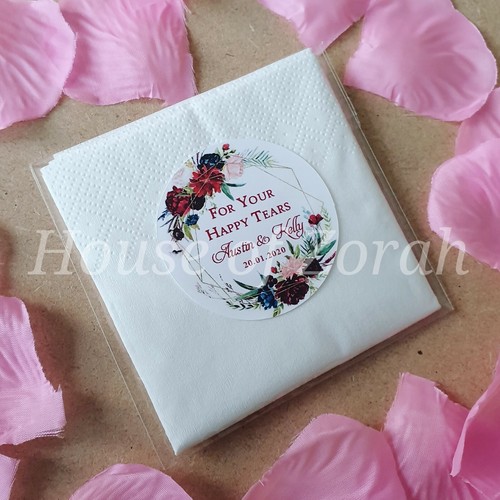 Personalised "For Your Happy Tears" tissue napkin packets wedding favours - Picture 3 of 6