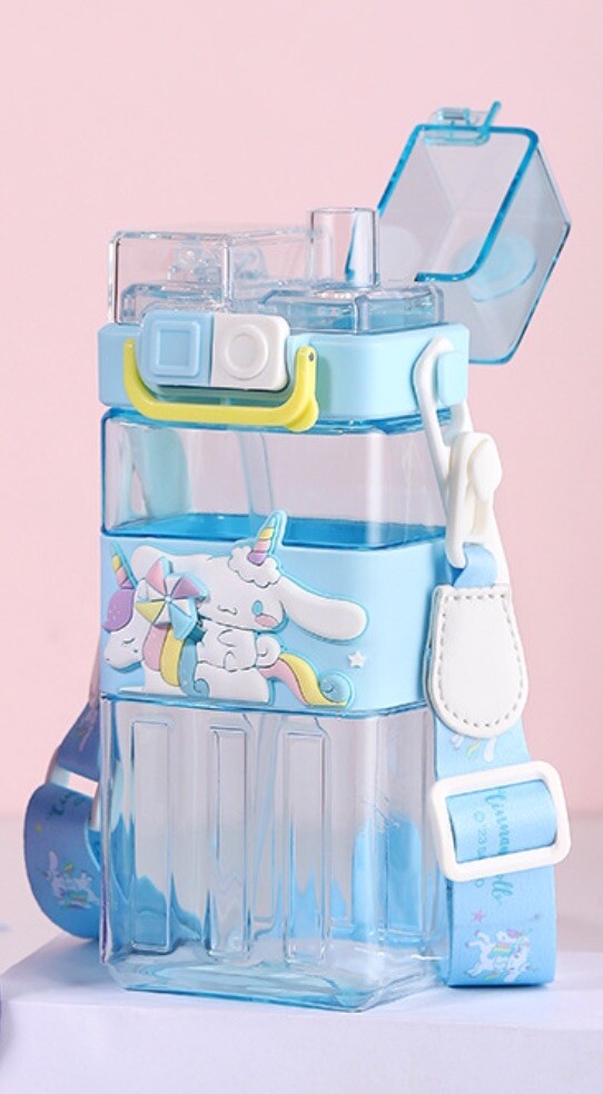 Sanrio Cinnamoroll Two Straws Drinking Water Bottle W/Adjustable