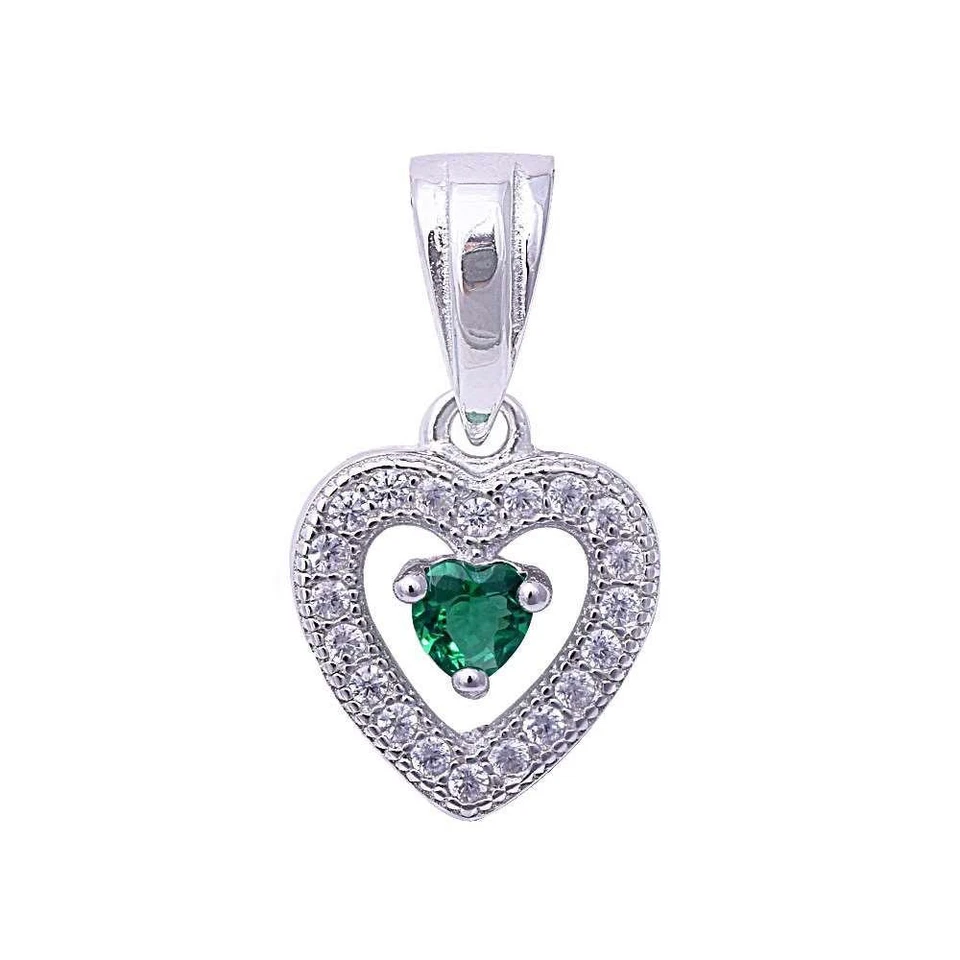 Colgante de plata de ley .925 con corazón de circonita cúbica y pavé verde de esmeralda y pavé Foto 2 de 2
