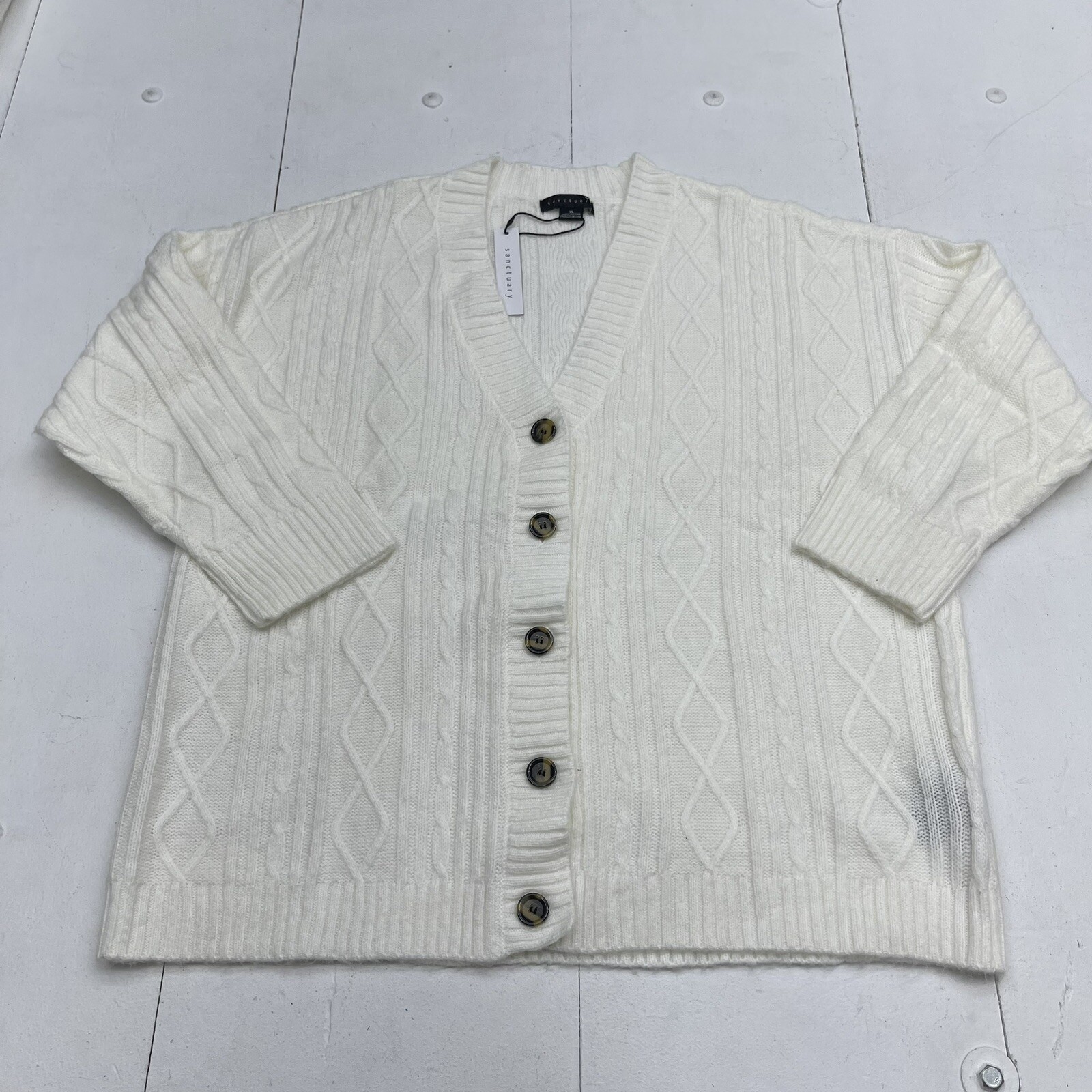 Sanctuary White Cozy Cable Knit Cardigan Women’s XL New Defects