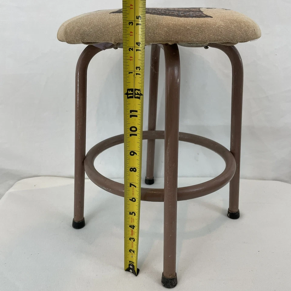 Small Mid Century Modern Metal Tube Frame Rose Bouquet Cushion Stool - Image 3 of 4