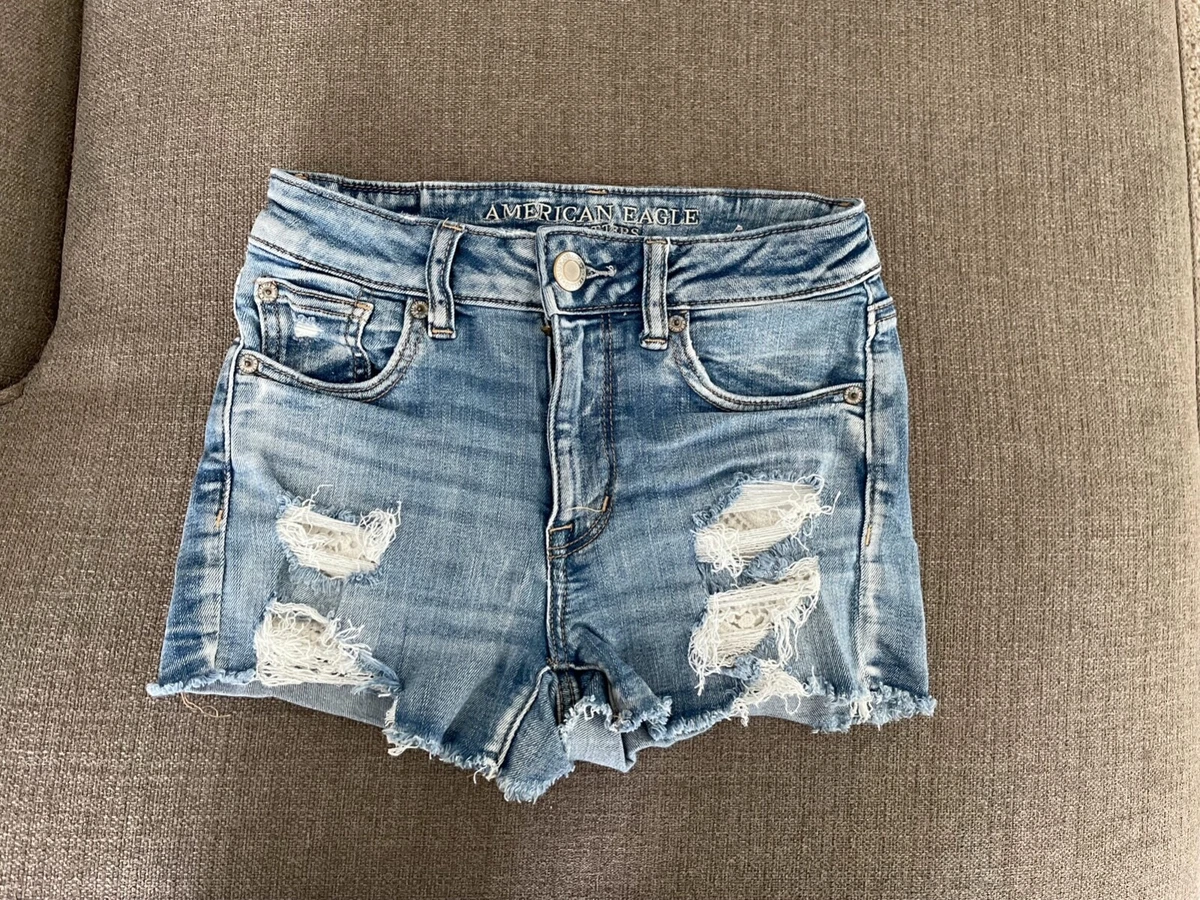 Women's American Eagle Size 0 Hi-Rise Shortie Next Level Stretch Jean Shorts