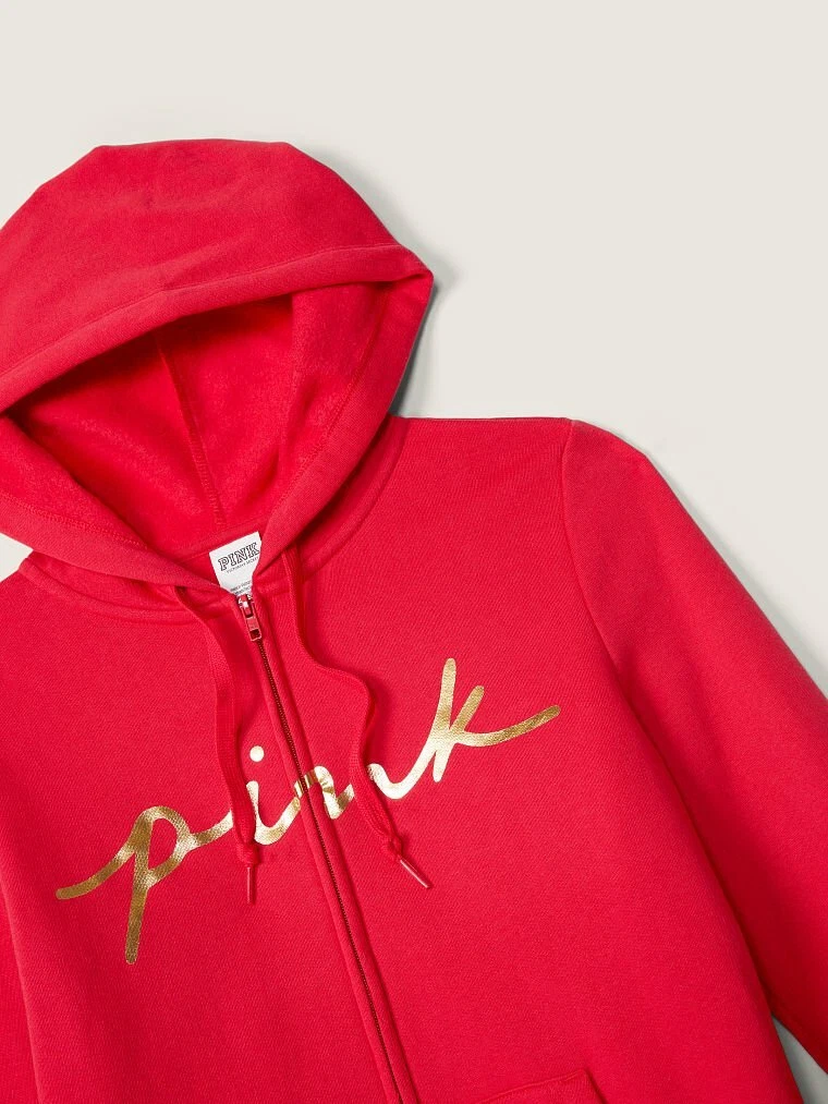 UNDERCOVER FELPA CON CAPPUCCIO VICTORIA'S SECRET ROSA DAILY LOUNGE PERFETTA FULL ZIP RED FOIL M NUOVA CON ETICHETTE!