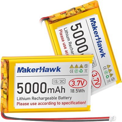 2 x 3,7 V 5000 mAh LiPo-Akku, wiederaufladbar, 1S 3C 105080 Lithium-Polymer-Akku