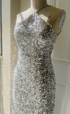 Fashion Nova Carrie Sequin Silver Dress Lined Size S