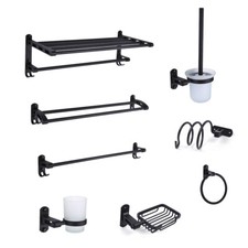 9PCS Bath Accessory Set Wall Mounted Bathroom Hardware Black Aluminum Towel Bar