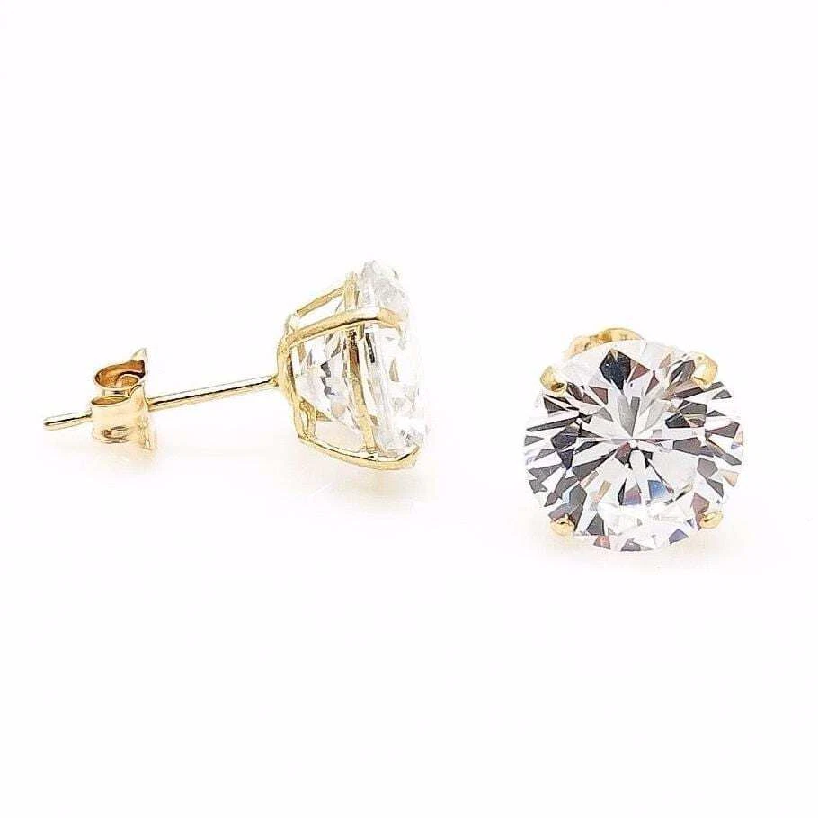 3.5Ct Round Simulated White Diamond 14K Yellow Gold Push Back Stud Earrings 8mm - Image 2 of 4