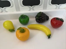 Vtg Hand Blown Glass Fruits & Vegetables Large Size Lot of 6 Murano Style FLAWS