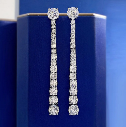 Pretty Multi Size Round Cut Vivid White 10.00CT Diamonds Luxury Drop Earrings - Picture 1 of 5