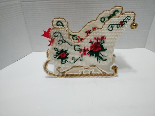 Bucilla Christmas Rose Schlitten abgeschlossenes Projekt Nadelspitze weiß gold Glocke LESEN - Bild 7 von 11