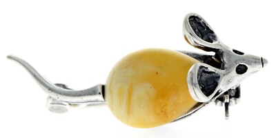 Zertifizierte 925 Sterling Silber echte baltische Bernstein kleine Maus Brosche 4107