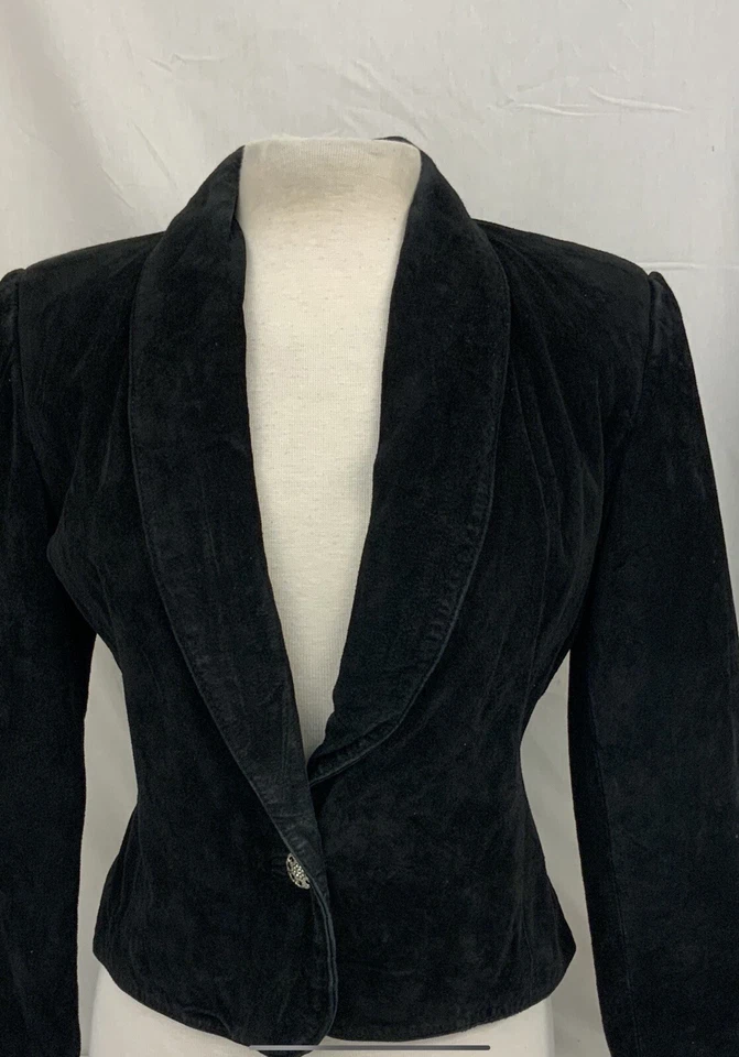 Куртка блейзер Lord & Taylor Petites размер 4 черная шелковистая свинья замша 1 Btn YGI P1-676 - Изображение 3 из 4
