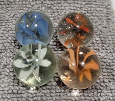 Vintage 6-8 Vein Clear Glass Cats Eye 15-16mm Marbles Lot Of 4