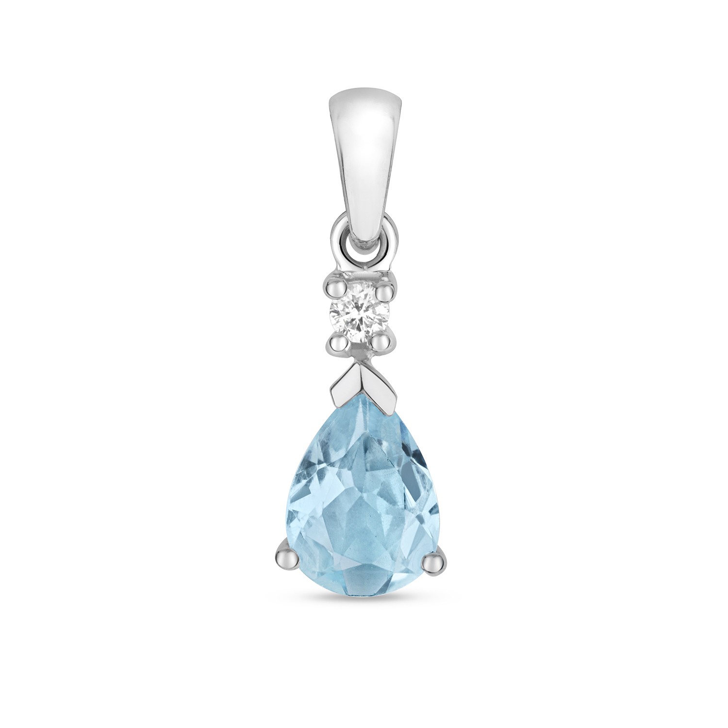Pendentif diamant et aigue-marine véritable sur monture or blanc 375 pour femme