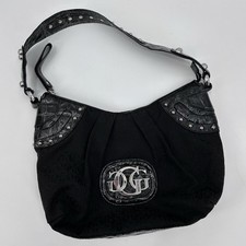 Vintage Guess Y2K Monogrammed Shoulder Bag Black Silver Chunky Glam Rock