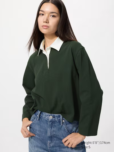 Uniqlo Washed Cotton Polo Shirt Green Large