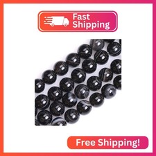 HAAMIIQII 45pcs 8mm Natural Black Striped Agate Stone Beads Round Loose Gemstone