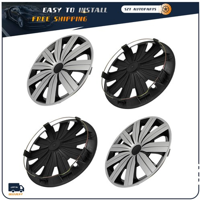 #ad 4Pcs 13quot; Wheel Cover Hub Caps Universal Black amp; silver Fits R13 Tire amp; Steel Rim $33.29