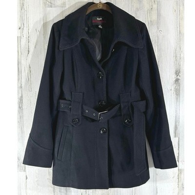 M60 Miss Sixty Coat Size Medium Black Wool Blend Button Up Belted