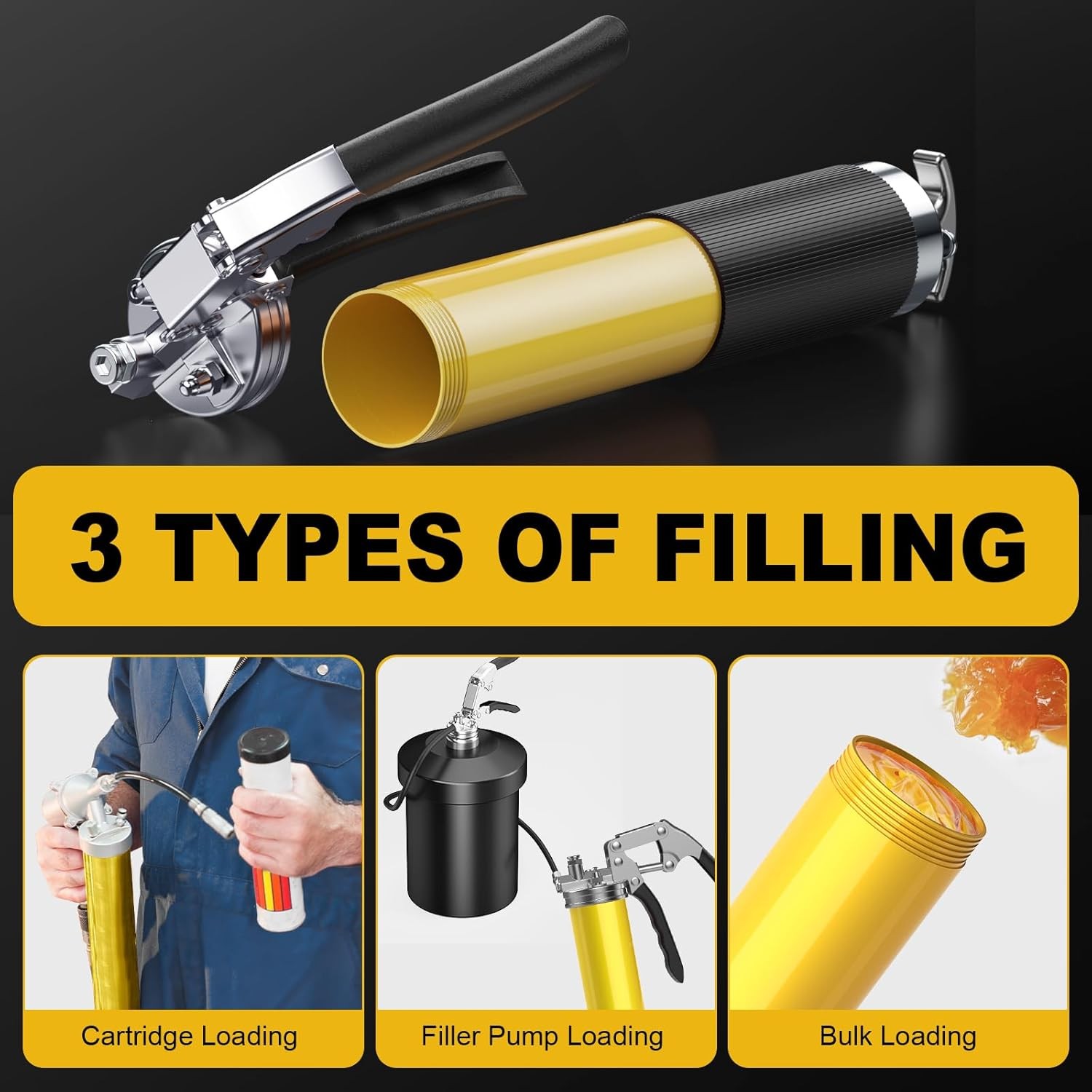 2025 Grease Gun Pistol Grip 8000PSI Professional Heavy Duty 18" Flex Hose 14oz