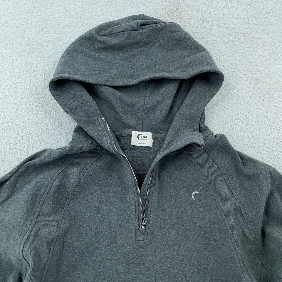 ZYIA Active Sudadera con Capucha Mujer Grande Gris 1/4 Cremallera Pullover Canguro Bolsillo Atlético Foto 2 de 4