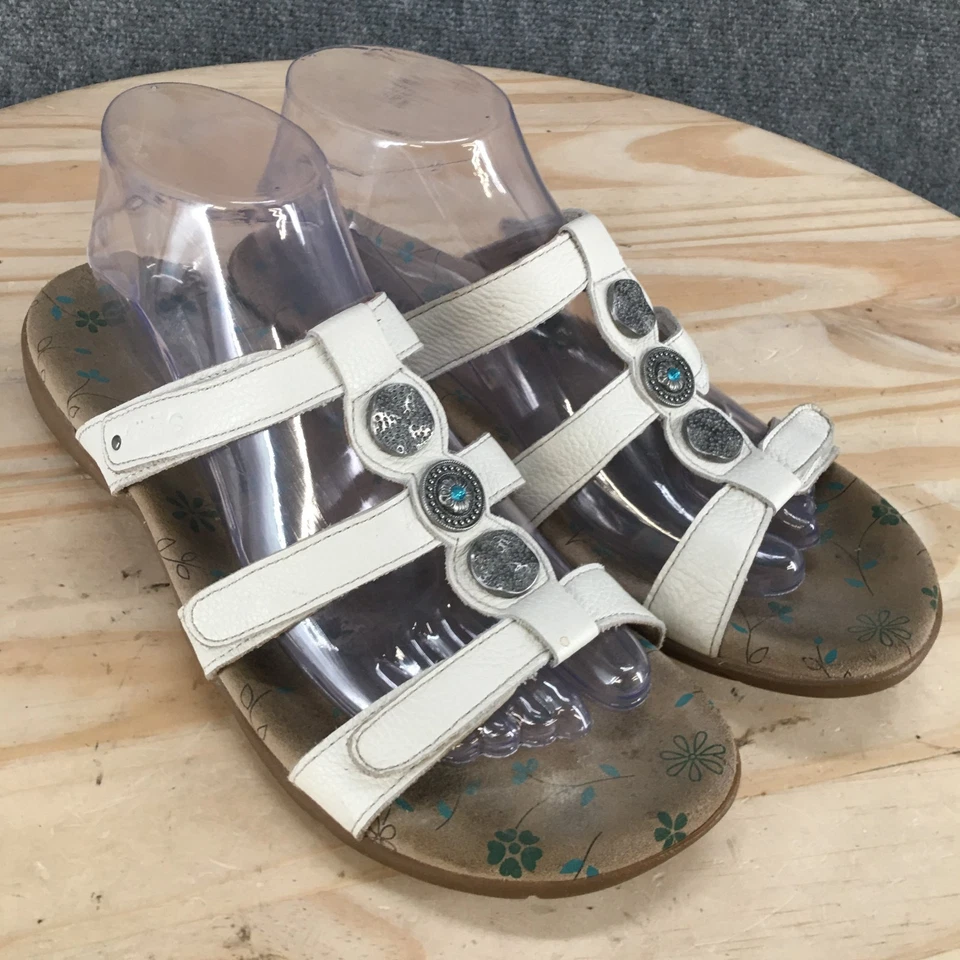 Sandalias Taos para mujer 9 Premio 3 informales cómodas sin cordones planas deslizables cuero blanco Foto 3 de 4