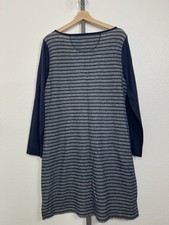 T By Talbots Long Sleeve Knit Shift Dress Blue Stripe Women’s Size XL