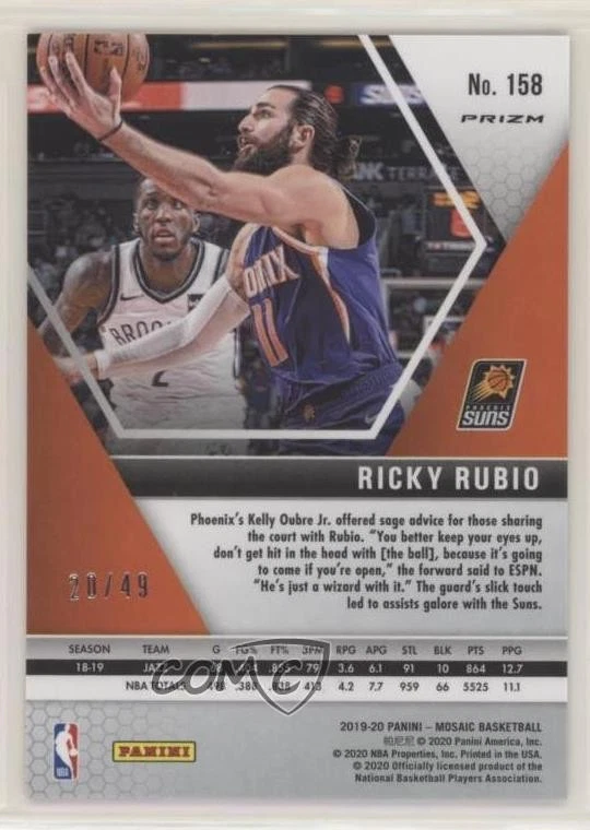 2019-20 Panini Mosaic Purple Prizm /49 Ricky Rubio #158 - Image 2 of 2