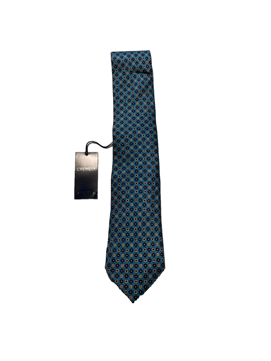 Cravate Neuve Daniel Cremieux En Soie Jacquard - Imprimé Placement Marine/crème/bleu