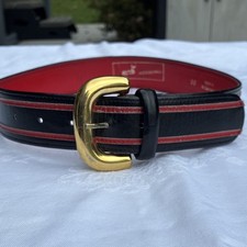 Vintage MONDI Black Leather Belt Red Piping Gold Hardware W. Germany Sz 99 ML