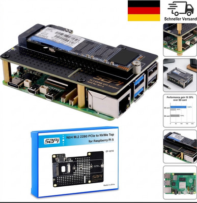 Raspberry Pi 5 NVMe SSD Shield M Key PCIe Adapter M.2 2280 Datenspeicher 250 Gb