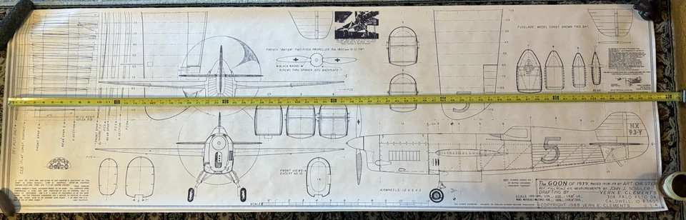 VTG 1988 The GOON 1933 R/C Model Airplane Plans X2 Blueprints Art Chester Scarce - Image 2 of 4