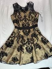The Limited Preowned Womens Sleeveless Gold/Black Lace Velvet Party Dress Size 6