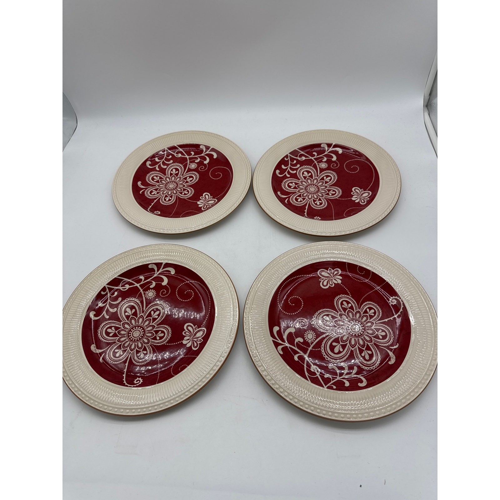 Pier 1 Imports MARIBETH Dinner Plates 11" Red Floral Set of 4