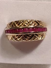 VTG 925 Ross Simons Goldtone Channel-set Ruby Lattice-style Band Ring Sz 8 China